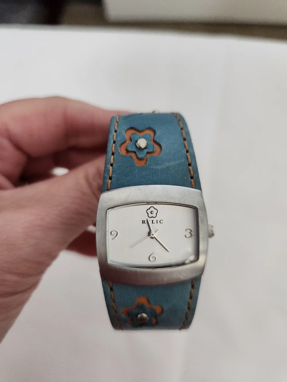 Relic Blue Floral Leather Strap Wristwatch